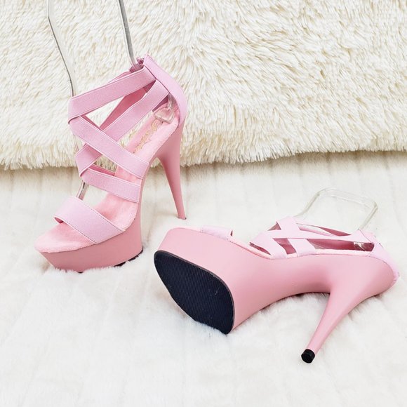 Baby Pink Elastic Strap Platform High Heel Shoes - Picture 6 of 13